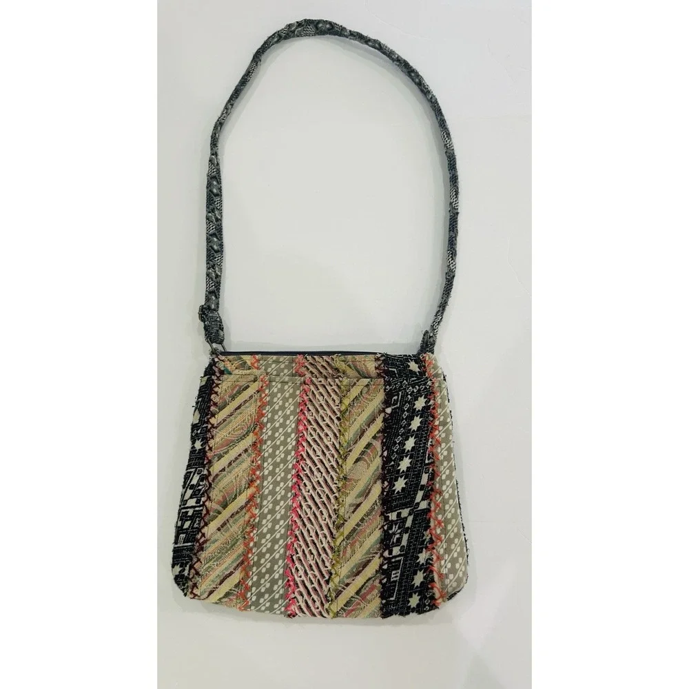 Demdaco Recycled Cross Body Bag Quilted Patchwork Woven Bohemian Festival Earthy